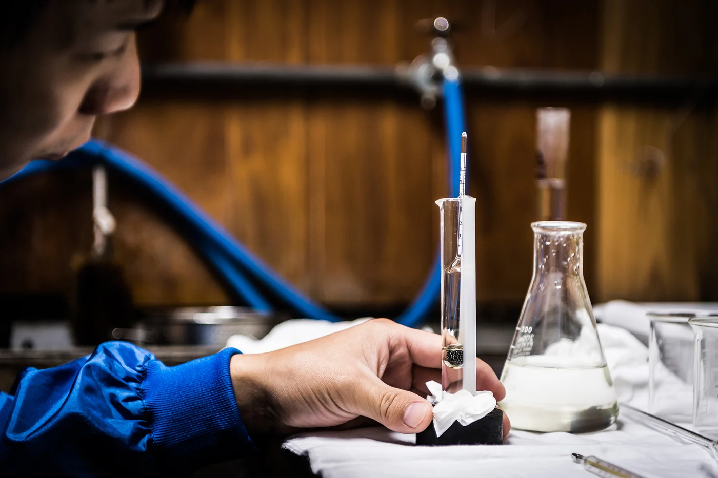 Analysis of sake samples at the brewery